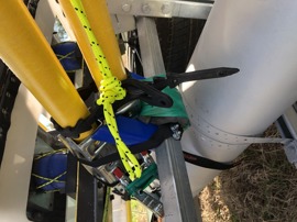Float trailer front loop booms restraints